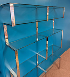 1970s Chrome and Glass Wall Mounted Shelving Unit Attributed to Milo Baughman James Howell