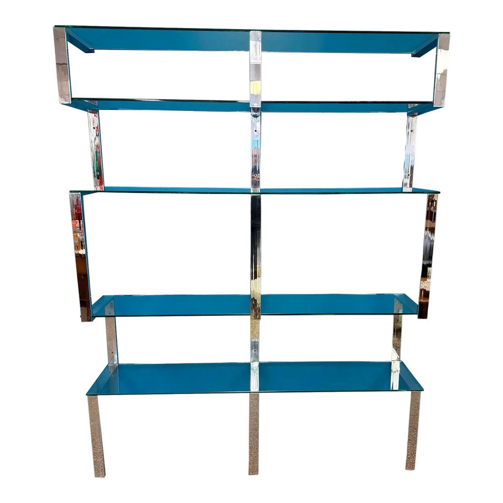1970s Chrome and Glass Wall Mounted Shelving Unit Attributed to Milo Baughman James Howell