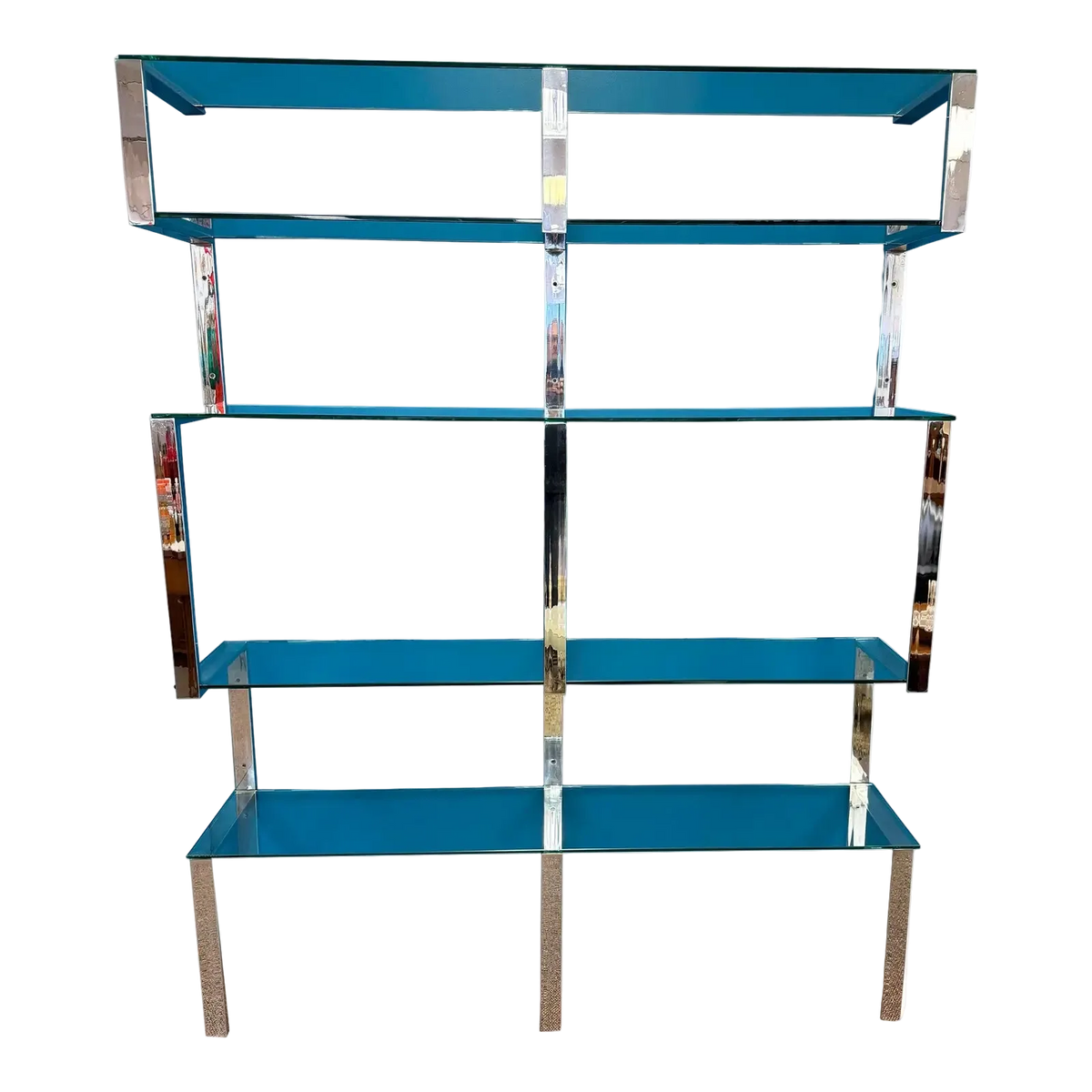 1970s Chrome and Glass Wall Mounted Shelving Unit Attributed to Milo Baughman James Howell