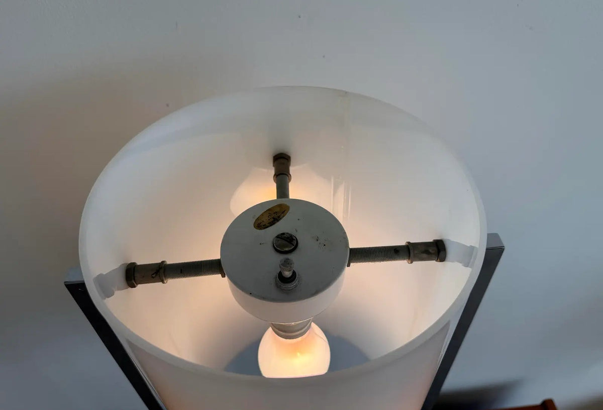 1970s Mid Century Modern Paul Mayen Design for Robert Sonneman Lucite and Chrome Cylindrical Table Lamp