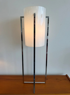 1970s Mid Century Modern Paul Mayen Design for Robert Sonneman Lucite and Chrome Cylindrical Table Lamp