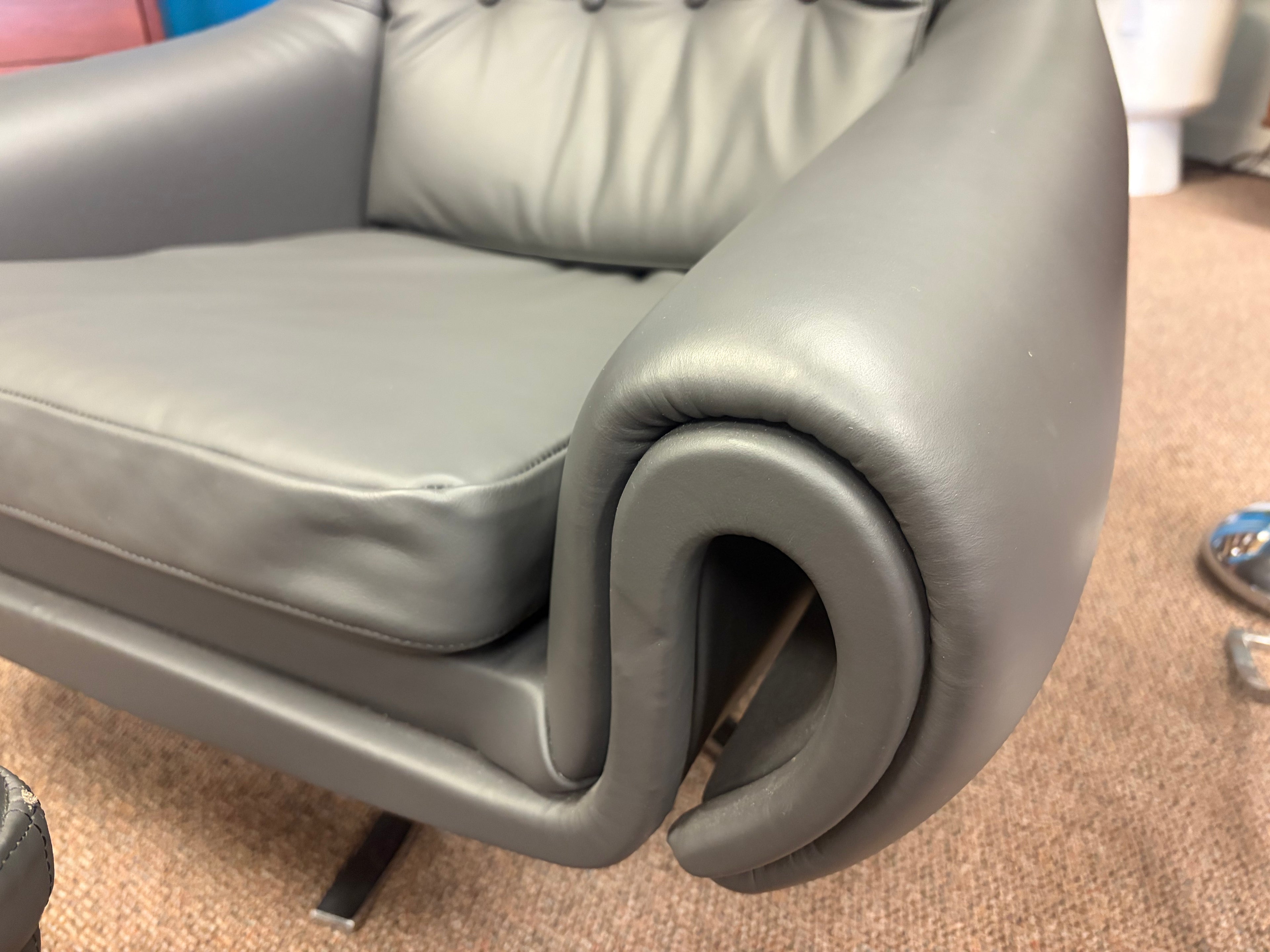 1960s Danish Leather Lounge Chair + Ottoman by Designer Werner Langenfeld ESA Denmark
