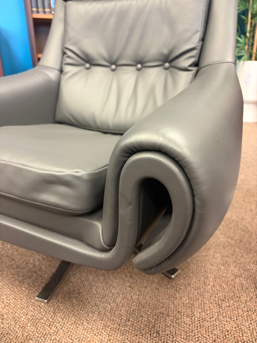 1960s Danish Leather Lounge Chair + Ottoman by Designer Werner Langenfeld ESA Denmark