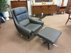 1960s Danish Leather Lounge Chair + Ottoman by Designer Werner Langenfeld ESA Denmark