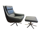 1960s Danish Leather Lounge Chair + Ottoman by Designer Werner Langenfeld ESA Denmark