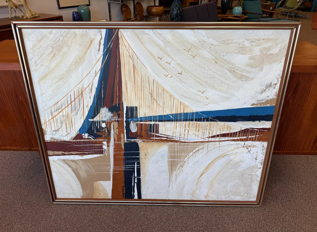 Large Mid Century Modern Abstract Oil on Canvas Signed Gillingham