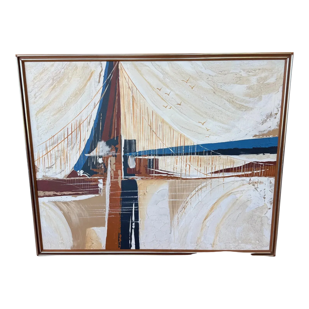 Large Mid Century Modern Abstract Oil on Canvas Signed Gillingham