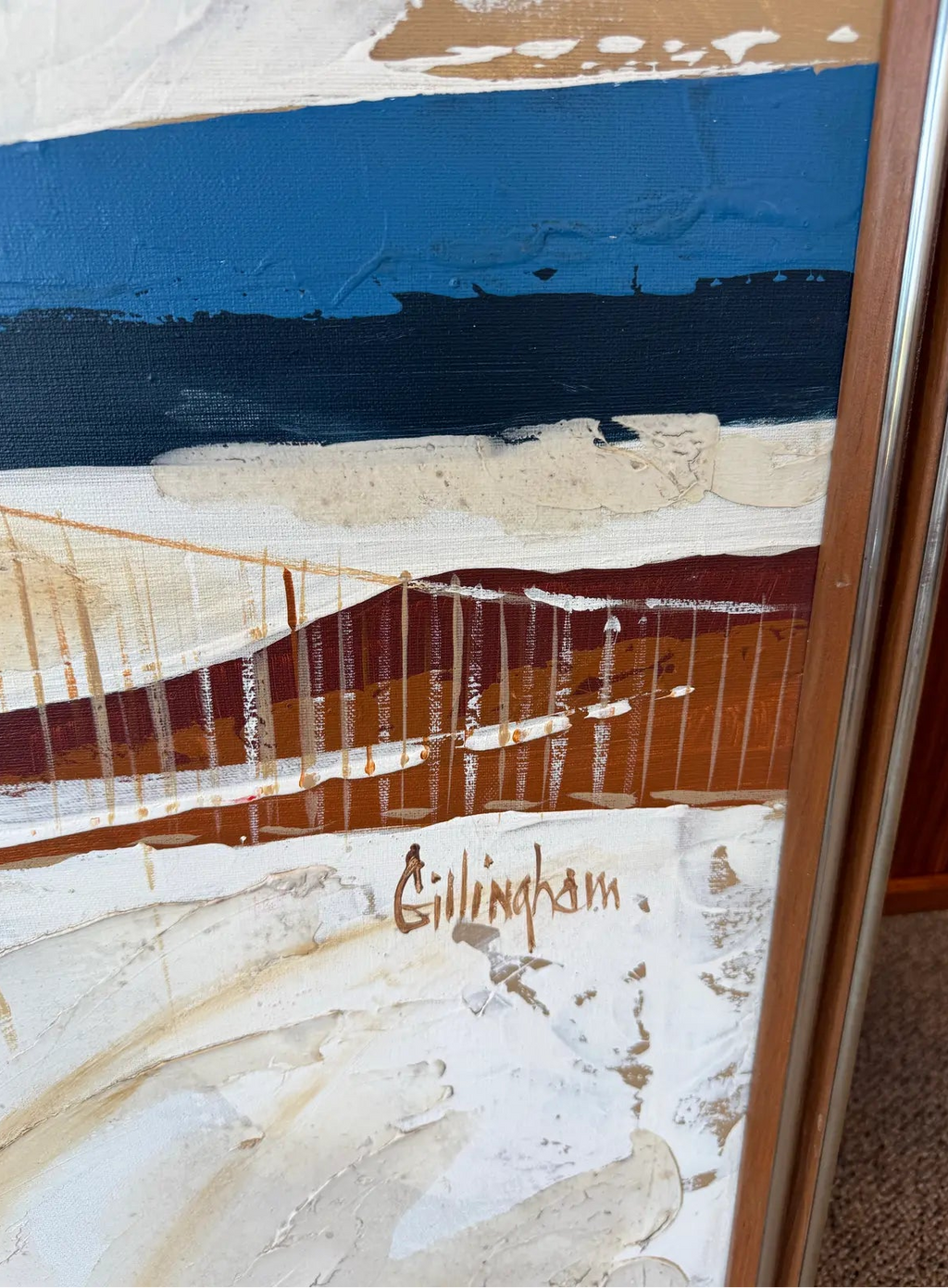 Large Mid Century Modern Abstract Oil on Canvas Signed Gillingham