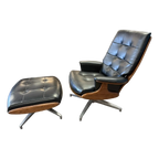 Mid Century Modern Attributed Heywood Wakefield Naugahyde Swivel Lounge Chair With Ottoman Model 710d 1960’s
