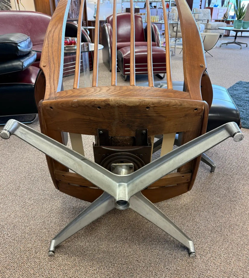 Mid Century Modern Attributed Heywood Wakefield Naugahyde Swivel Lounge Chair With Ottoman Model 710d 1960’s