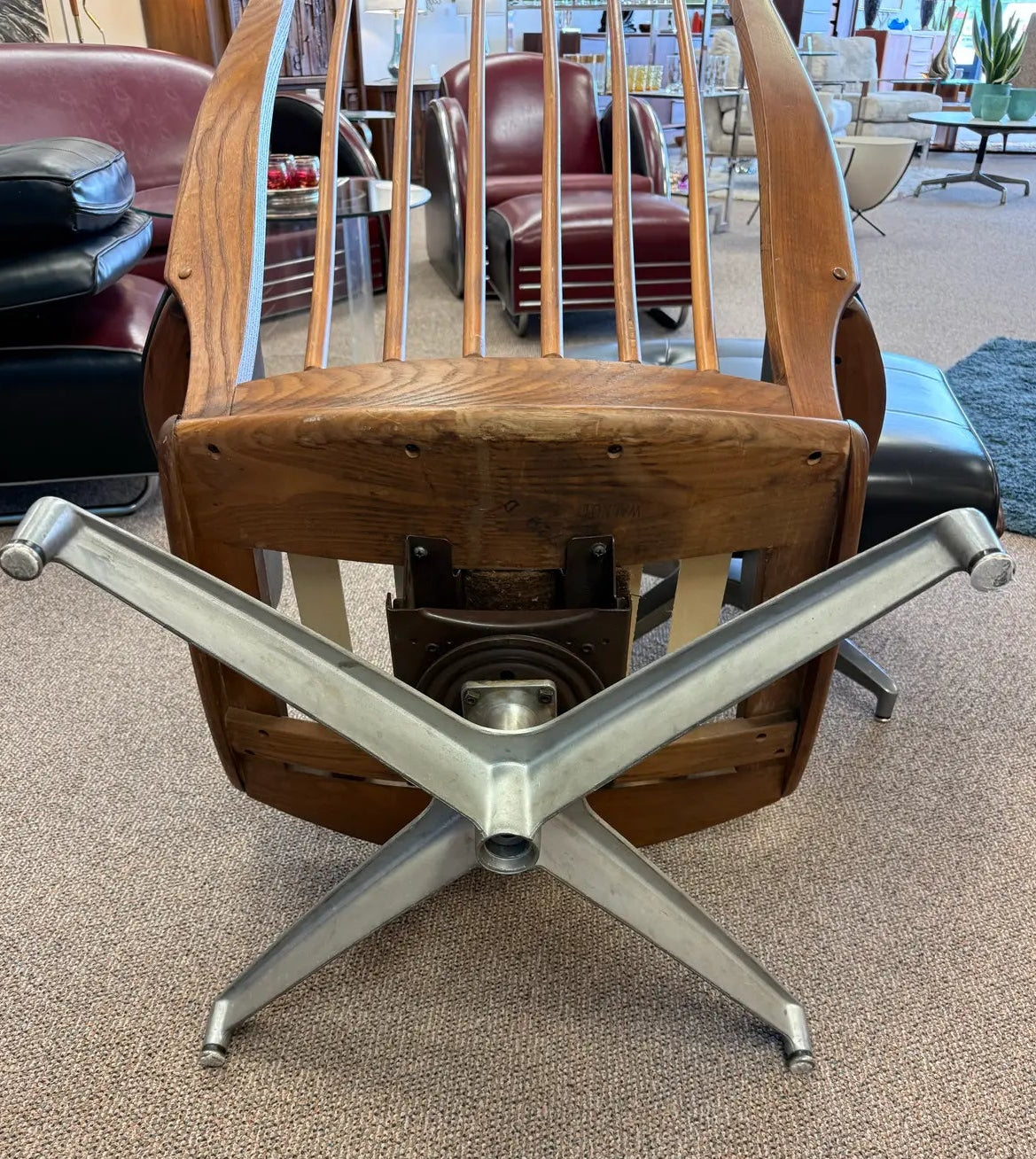 Mid Century Modern Attributed Heywood Wakefield Naugahyde Swivel Lounge Chair With Ottoman Model 710d 1960’s