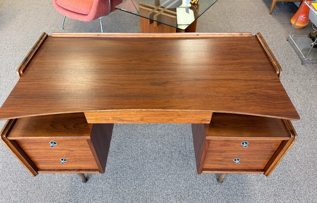 Mid Century Modern Walnut Floating Top Desk Attributed to Hooker Furniture’s Mainline Collection