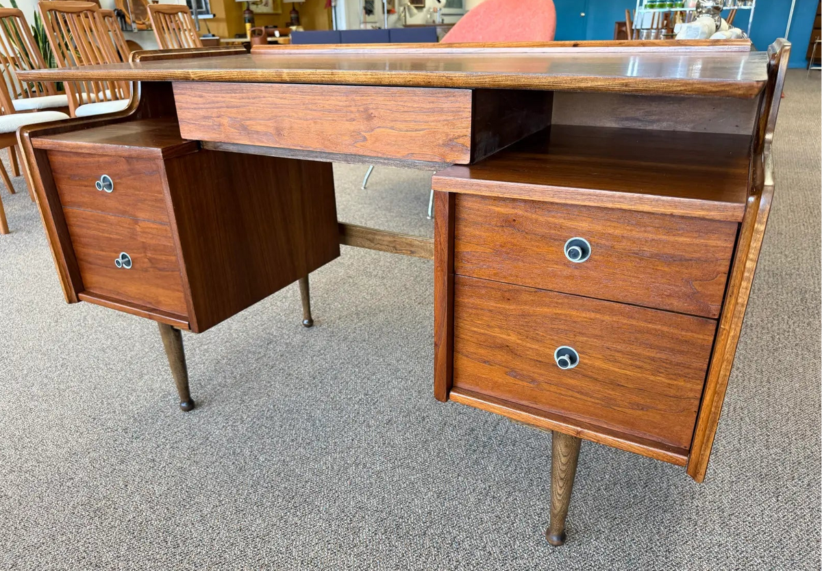 Mid Century Modern Walnut Floating Top Desk Attributed to Hooker Furniture’s Mainline Collection