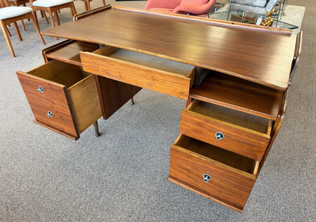 Mid Century Modern Walnut Floating Top Desk Attributed to Hooker Furniture’s Mainline Collection