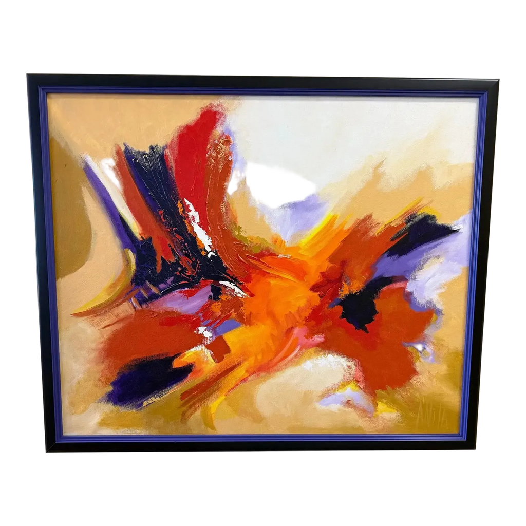 Mid Century Signed Anita Oil on Canvas Abstract Painting