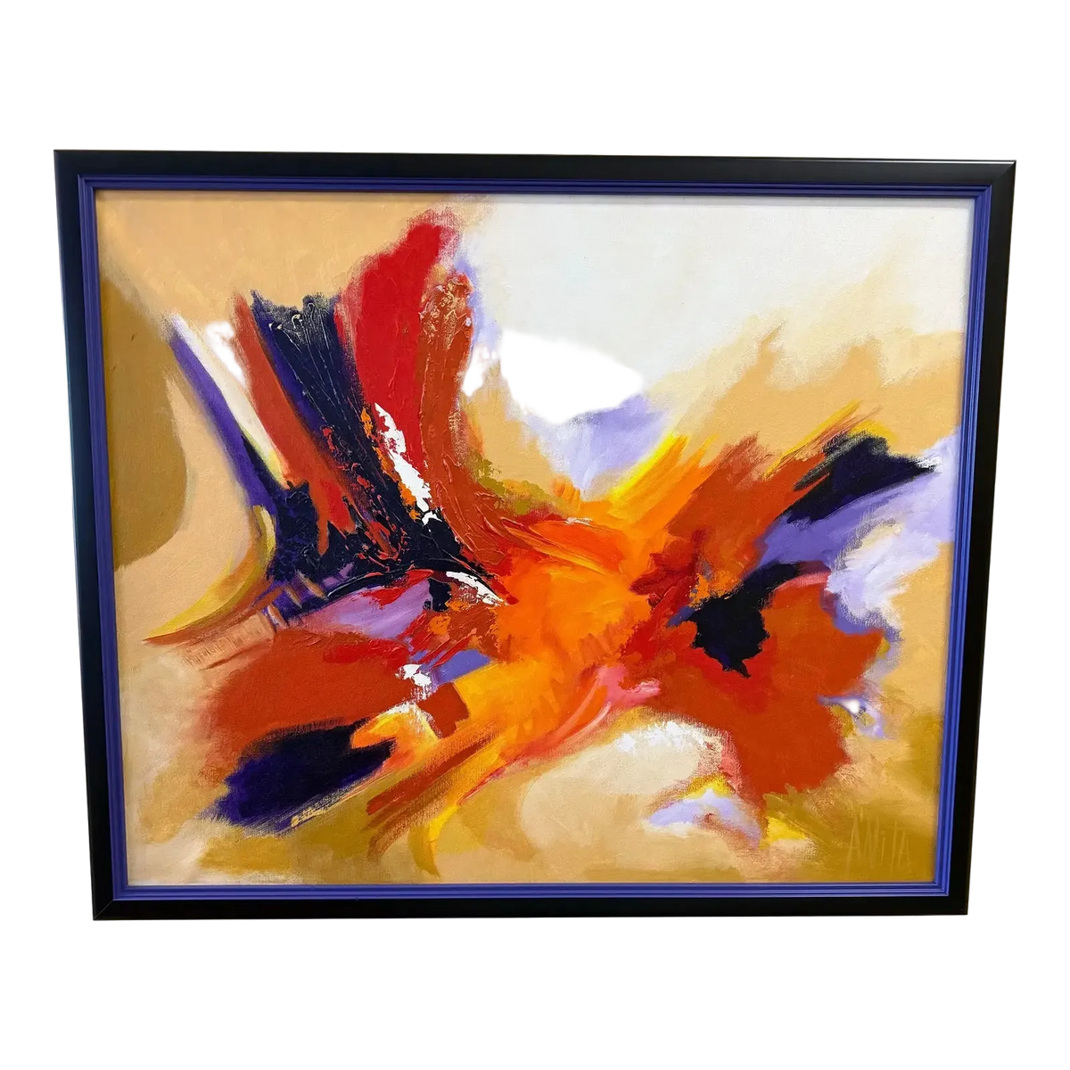 Mid Century Signed Anita Oil on Canvas Abstract Painting