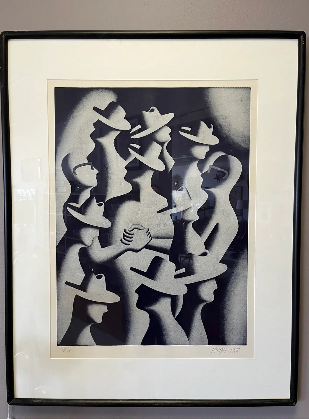 Original Artist Proof 5/5 1988 Signed Mark Kostabi ‘Merger’, Framed