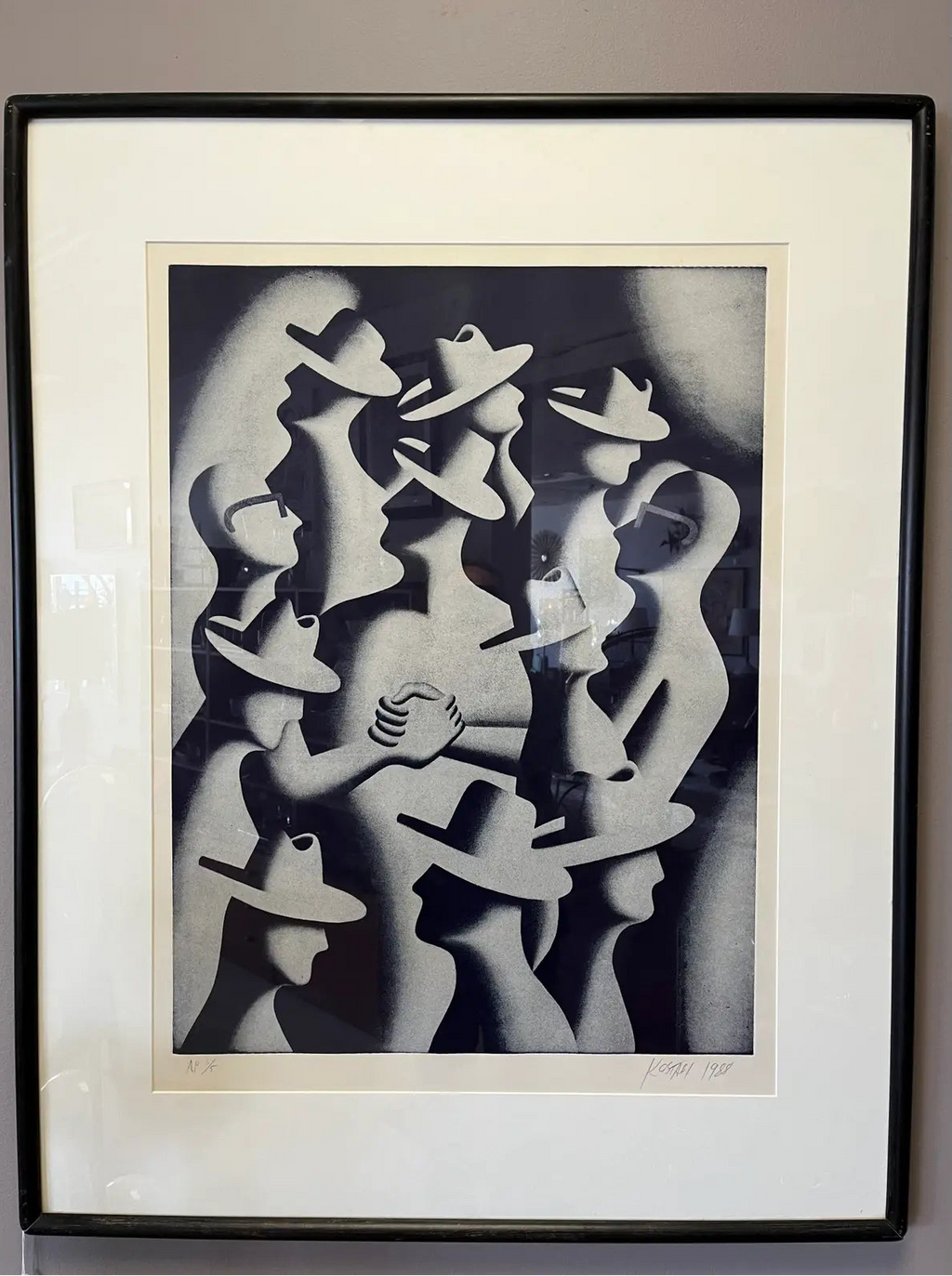 Original Artist Proof 5/5 1988 Signed Mark Kostabi ‘Merger’, Framed