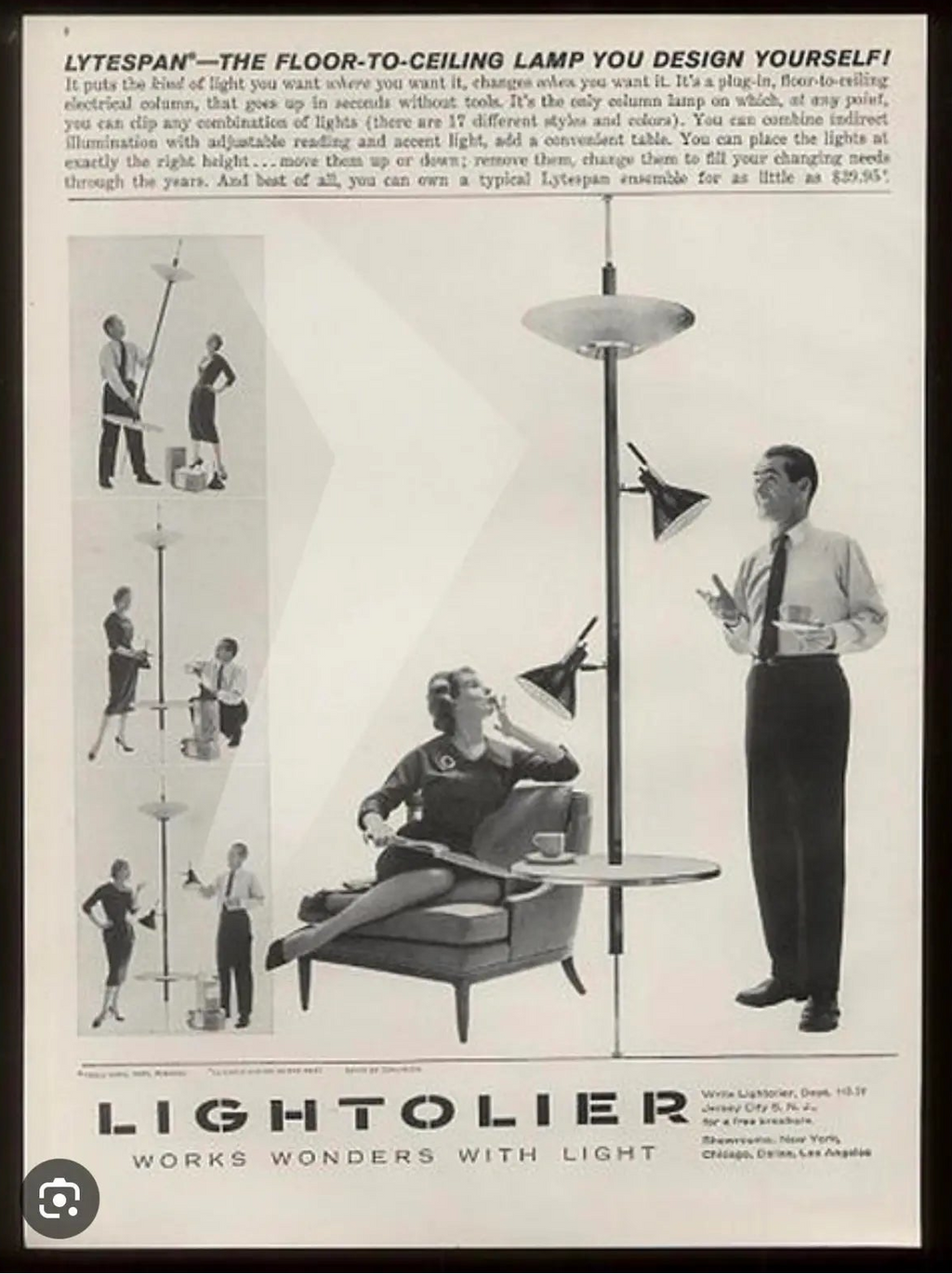 Rare 1950’s Lightolier Lytespan Tension Pole Lamp Designed by Gerald Thurston