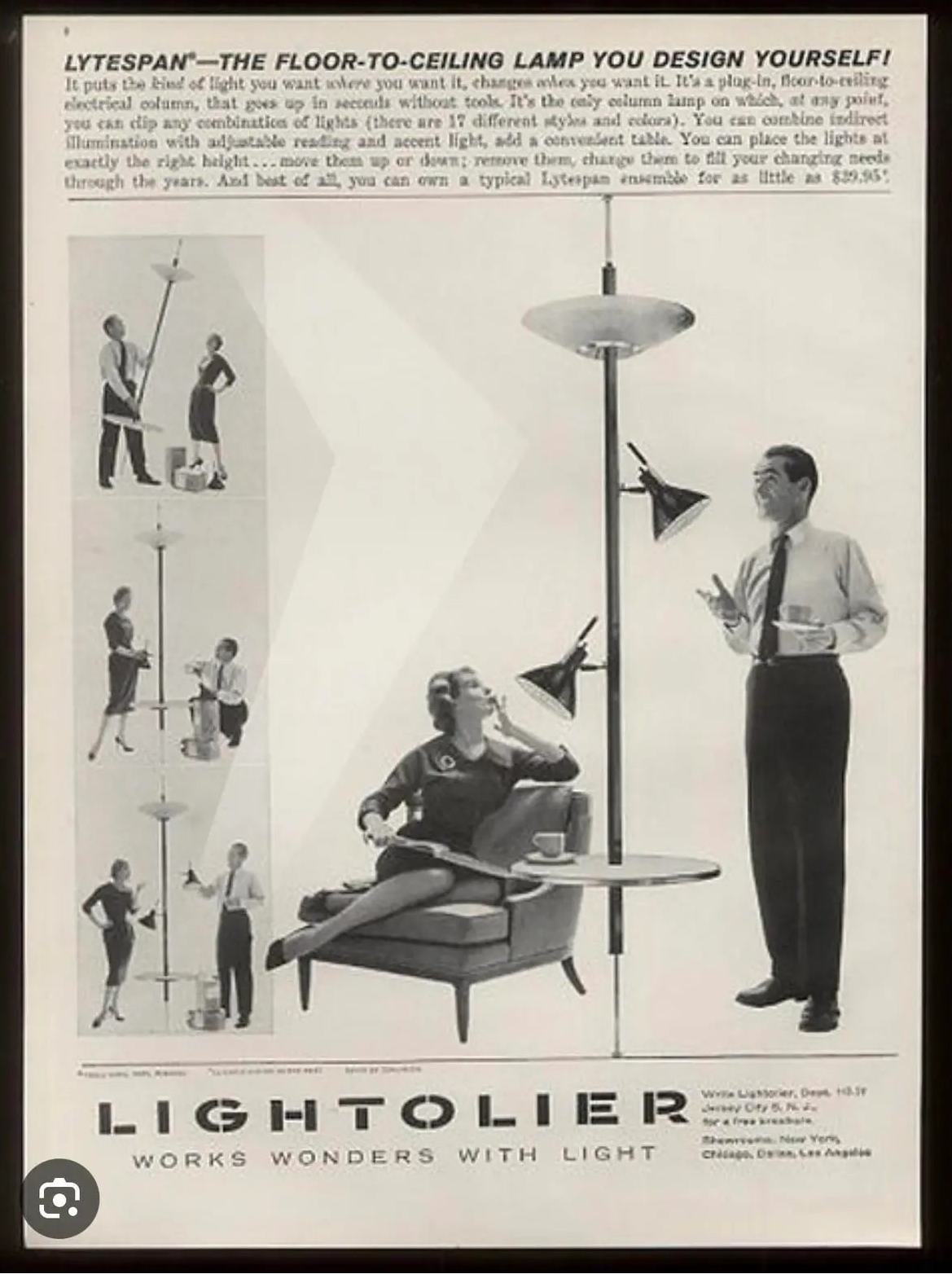 Rare 1950’s Lightolier Lytespan Tension Pole Lamp Designed by Gerald Thurston